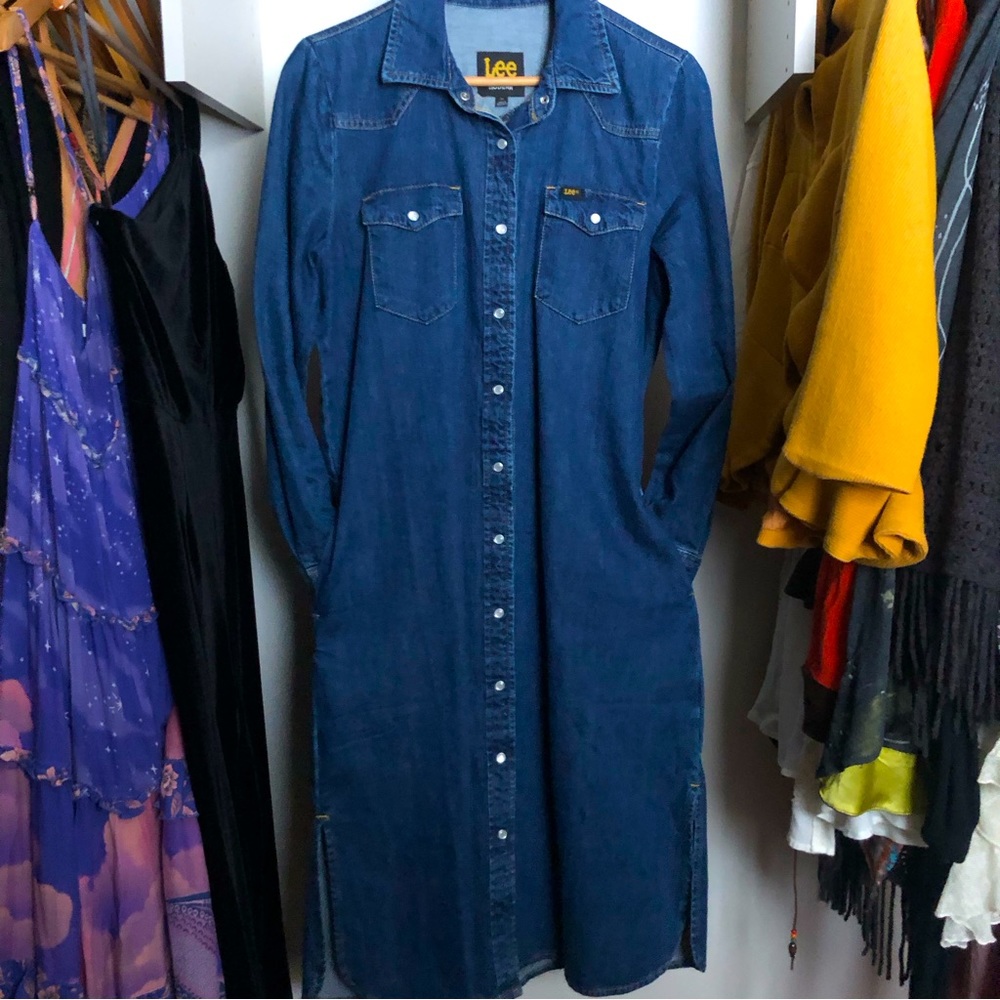 Lee Denim for Anthropologie full button denim midi dress (pockets!) NWOT Size M